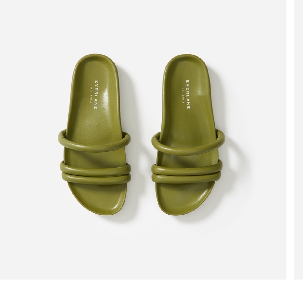 Everlane Olive Green Triple-Strap Slide Sandals